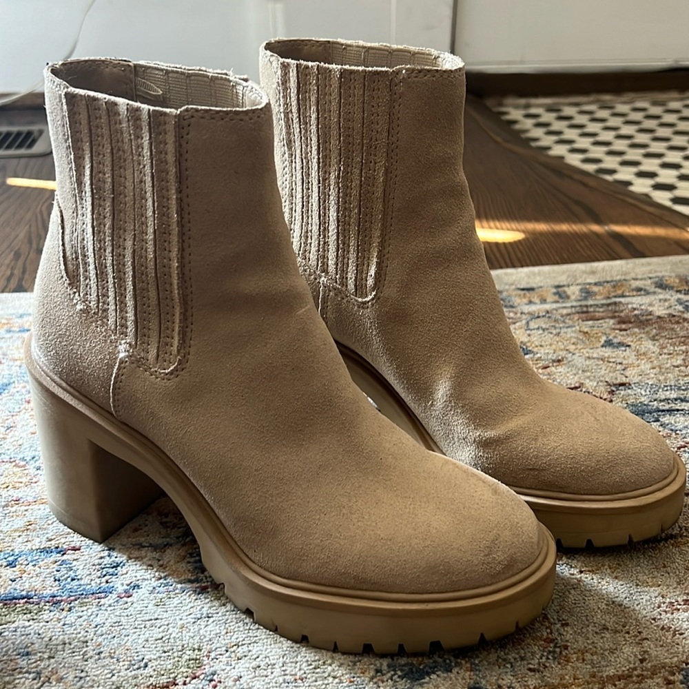Dolce Vita Beige Suede Platform Ankle Boots